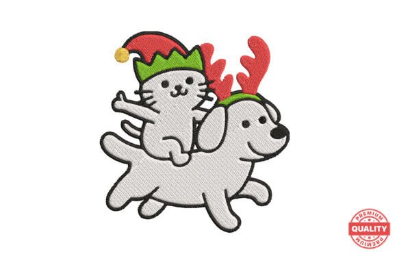 Christmas Cat Riding Dog Embroidery Review