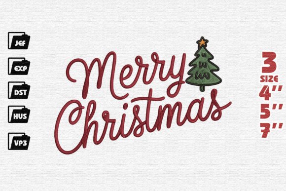 Classic Merry Christmas Script with Tree Embroidery Design Review