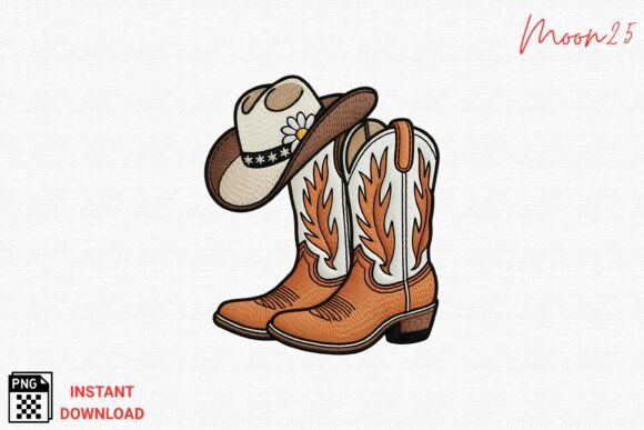 Cowgirl Boots and Hat Embroidery PNG