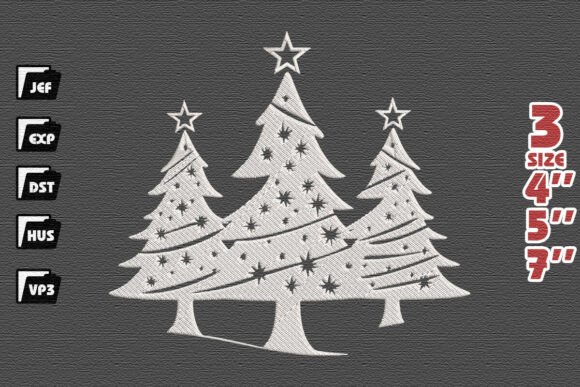 Elegant White Starry Christmas Trees Embroidery