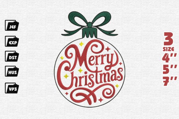 Festive Merry Christmas Typography Ornament Embroidery