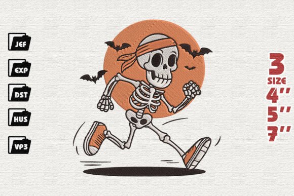 Halloween Running Skeleton Embroidery Design