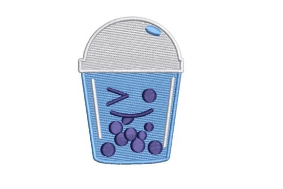 Kawaii Winking Blueberry Boba Tea Embroidery