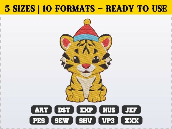 Nursery Cute Tiger Christmas Embroidery